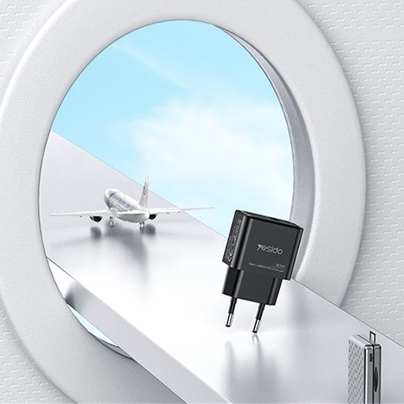 Incarcator priza Fast Charging Type-C + USB-A Yesido YC64, negru