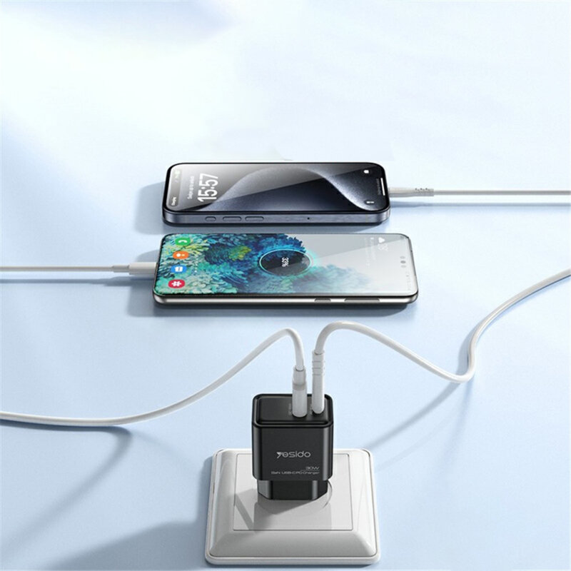 Incarcator priza Fast Charging Type-C + USB-A Yesido YC64, negru