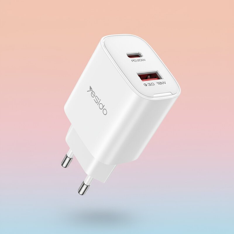 Incarcator priza USB, tip C Quick Charge 20W Yesido, YC02E, alb