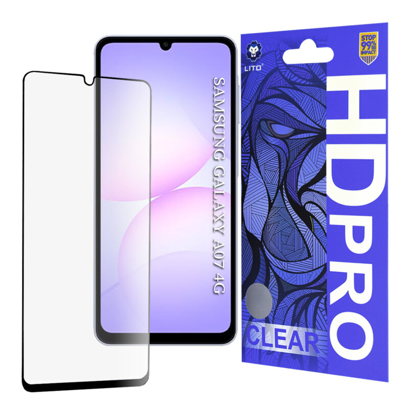 Folie sticla Samsung Galaxy A07 4G Lito HD Pro Clear, negru