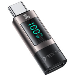 Adaptor Type-C cu afisaj digital, 100W Yesido GS24, gri