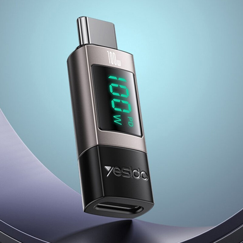 Adaptor Type-C cu afisaj digital, 100W Yesido GS24, gri