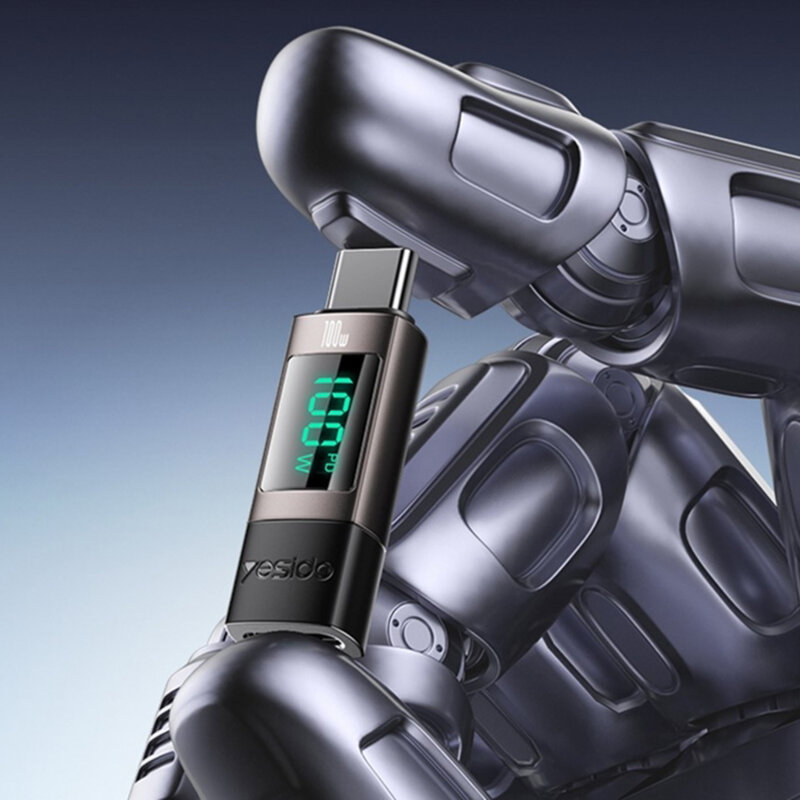 Adaptor Type-C cu afisaj digital, 100W Yesido GS24, gri