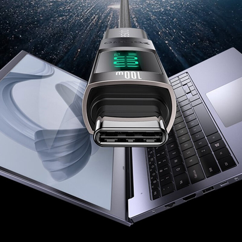 Adaptor Type-C cu afisaj digital, 100W Yesido GS24, gri