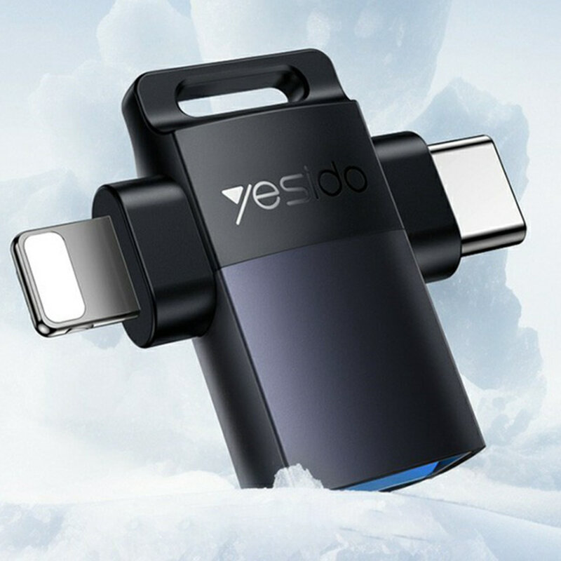 Adaptor OTG 2in1 USB la Lightning & Type-C Yesido GS35, gri