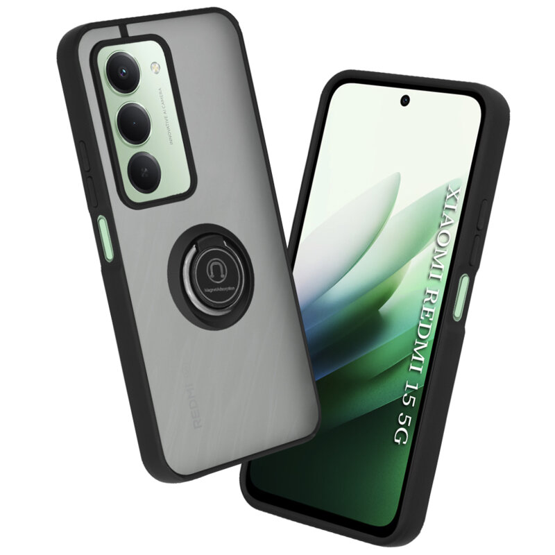 Husa Xiaomi Redmi 15 5G Techsuit Glinth cu inel suport stand magnetic, negru