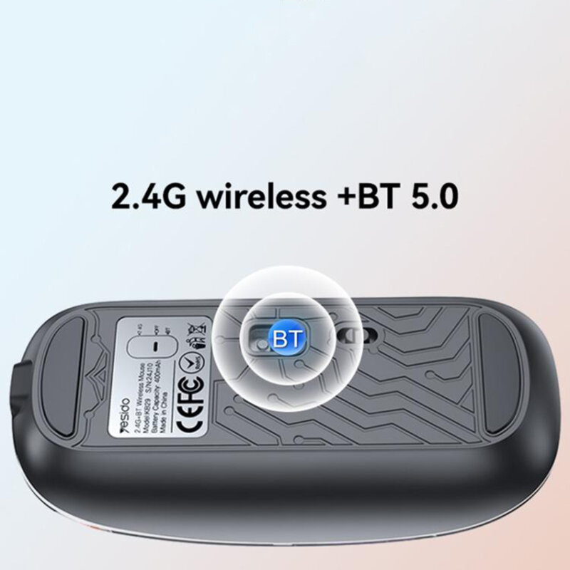 Mouse transparent wireless dual-mode 2.4G + BT Yesido KB29, alb