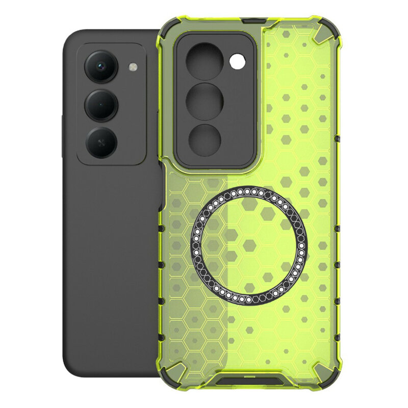 Husa transparenta Xiaomi Redmi 15 5G Techsuit HoneyComb Shield MagSafe, verde