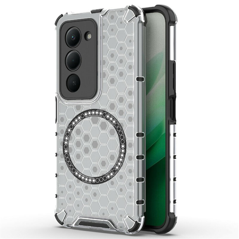 Husa transparenta Xiaomi Redmi 15 5G Techsuit HoneyComb Shield MagSafe, alb