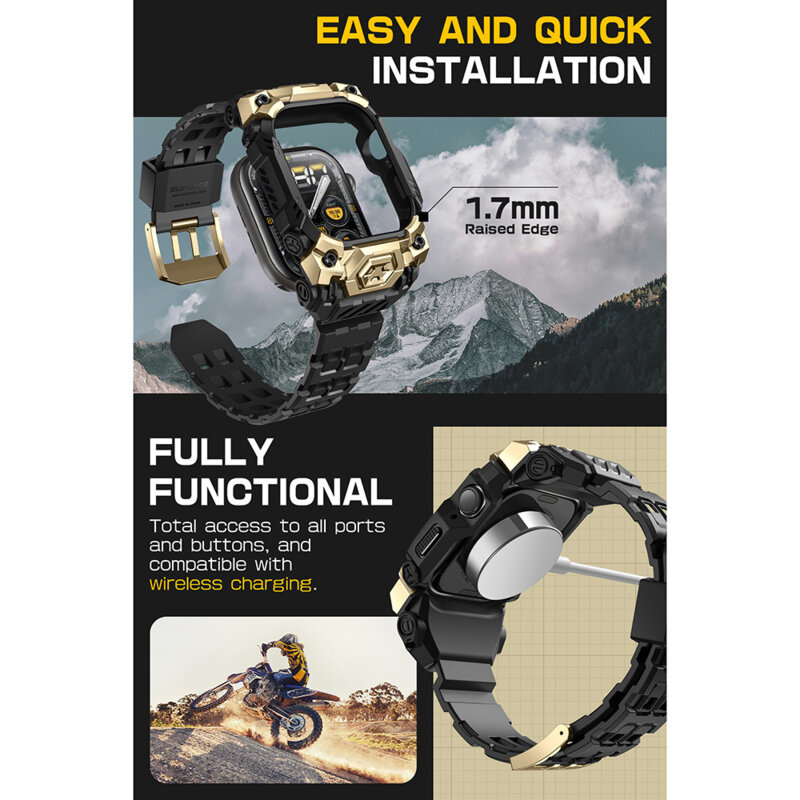 [Pachet husa + curea] Apple Watch 11 46mm Supcase Unicorn Beetle Ore, auriu