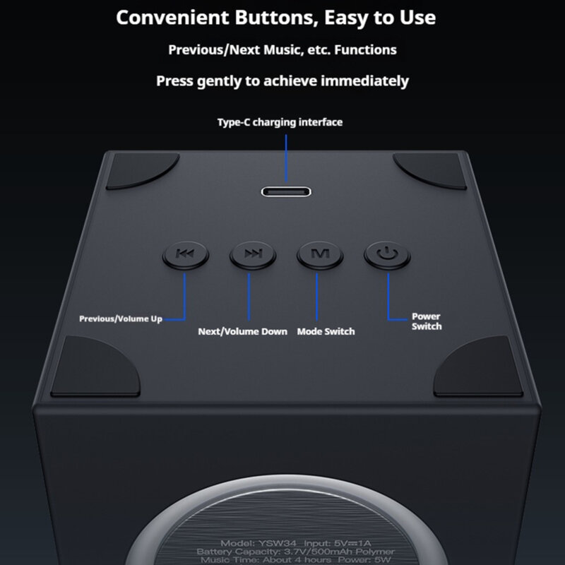 Boxa Bluetooth portabila cu lumini, Yesido YSW34, negru