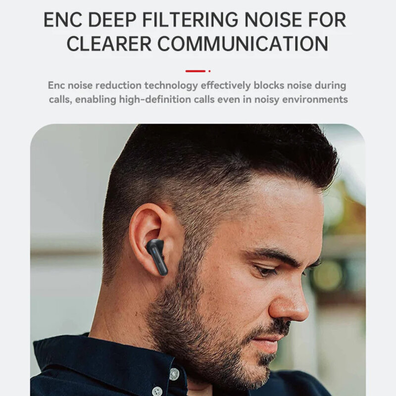 Casti wireless cu ENC, control tactil, LED TWS19, 470mAh, negru