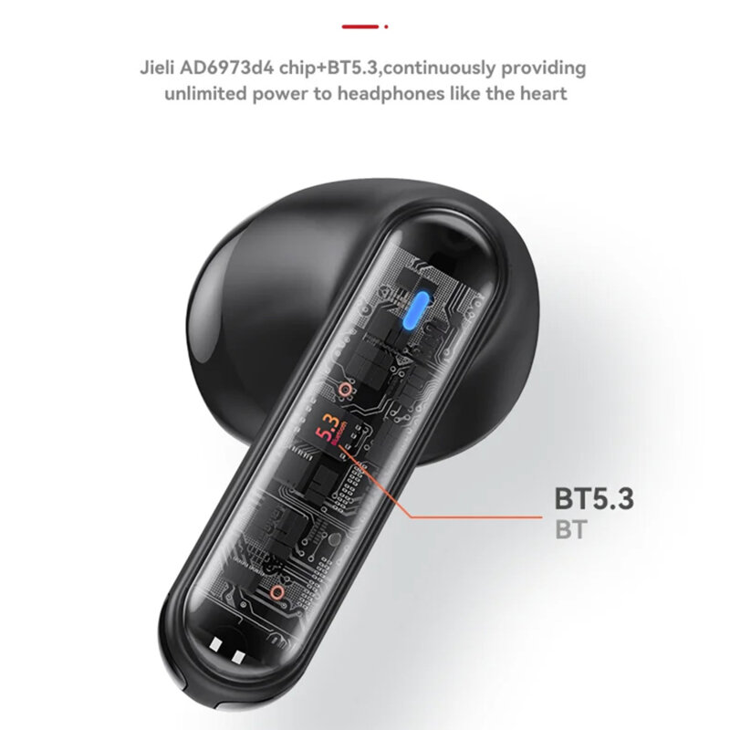 Casti wireless cu ENC, control tactil, LED TWS19, 470mAh, negru