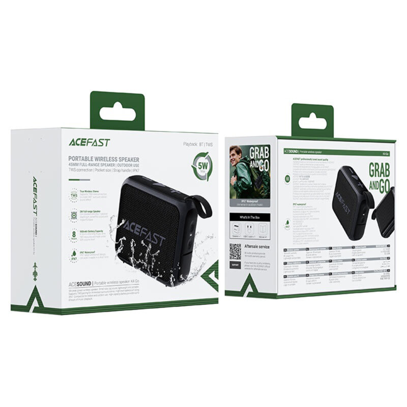 Boxa portabila Bluetooth TWS, IPX7 Acefast K4, 900mAh, negru