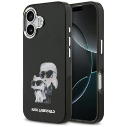 Husa iPhone 17 Karl Lagerfeld IML Aquarelle MagSafe, Karl & Choupette, negru, KLHMP17SHMKCAQOK