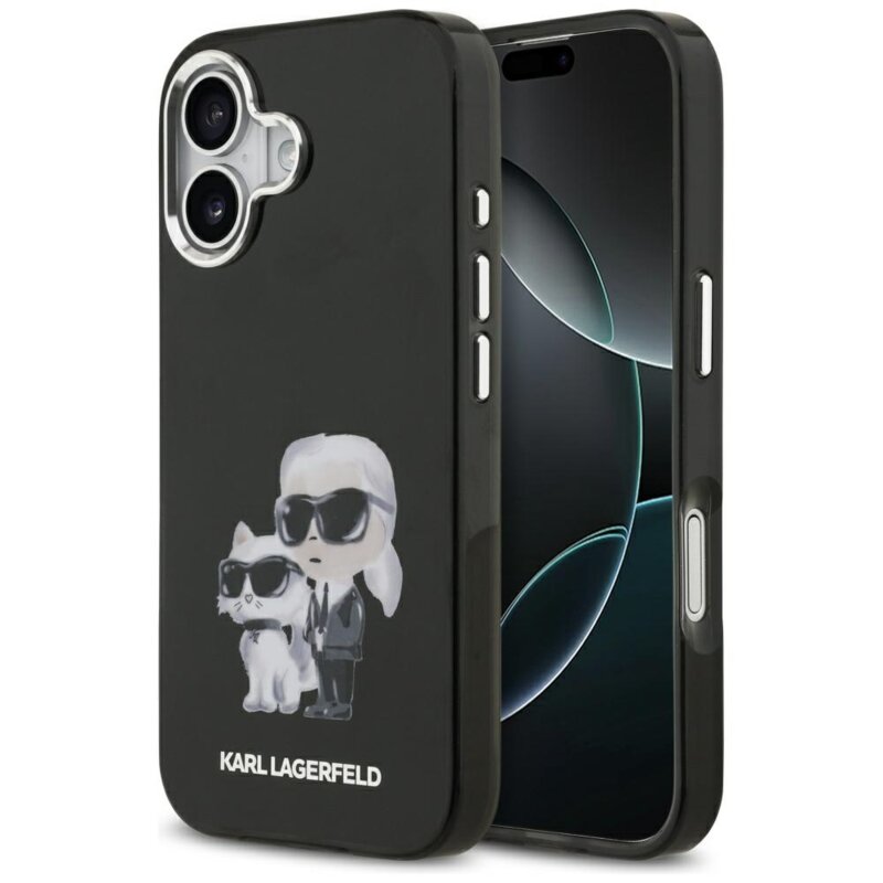 Husa iPhone 17 Karl Lagerfeld IML Aquarelle MagSafe, Karl & Choupette, negru, KLHMP17SHMKCAQOK
