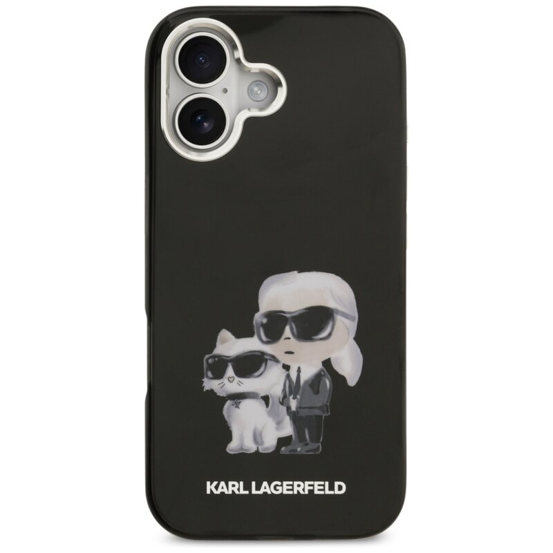 Husa iPhone 17 Karl Lagerfeld IML Aquarelle MagSafe, Karl & Choupette, negru, KLHMP17SHMKCAQOK