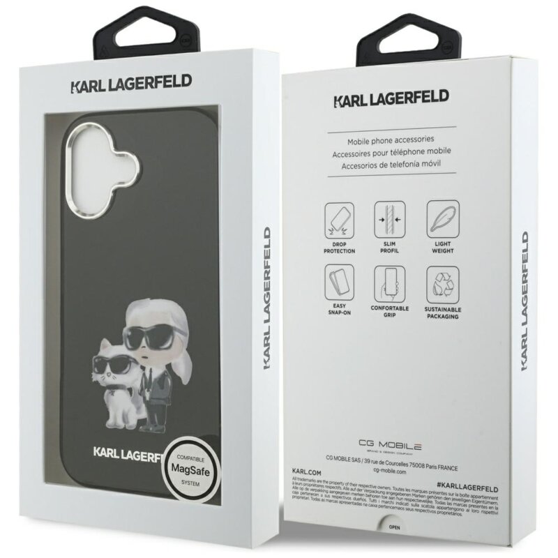 Husa iPhone 17 Karl Lagerfeld IML Aquarelle MagSafe, Karl & Choupette, negru, KLHMP17SHMKCAQOK