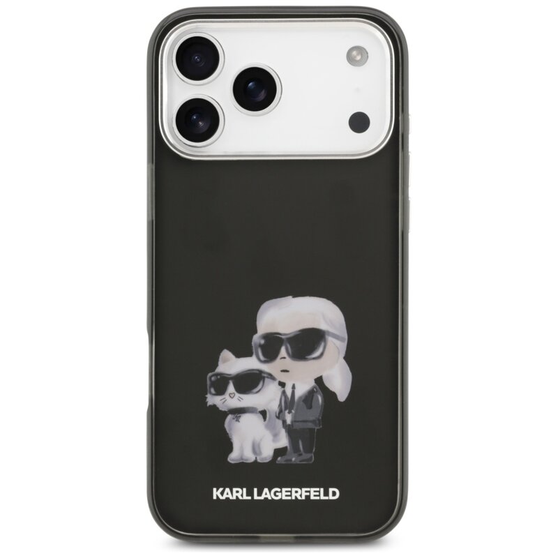 Husa iPhone 17 Pro Karl Lagerfeld IML Aquarelle MagSafe, Karl & Choupette, negru, KLHMP17LHMKCAQOK
