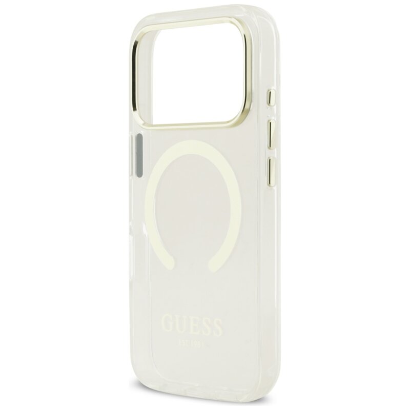 Husa iPhone 17 Pro originala Guess Metal Outline MagSafe, auriu, GUHMP17LHTRMD
