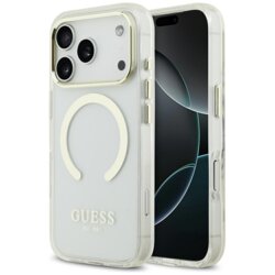Husa iPhone 17 Pro Max originala Guess Metal Outline MagSafe, auriu, GUHMP17XHTRMD