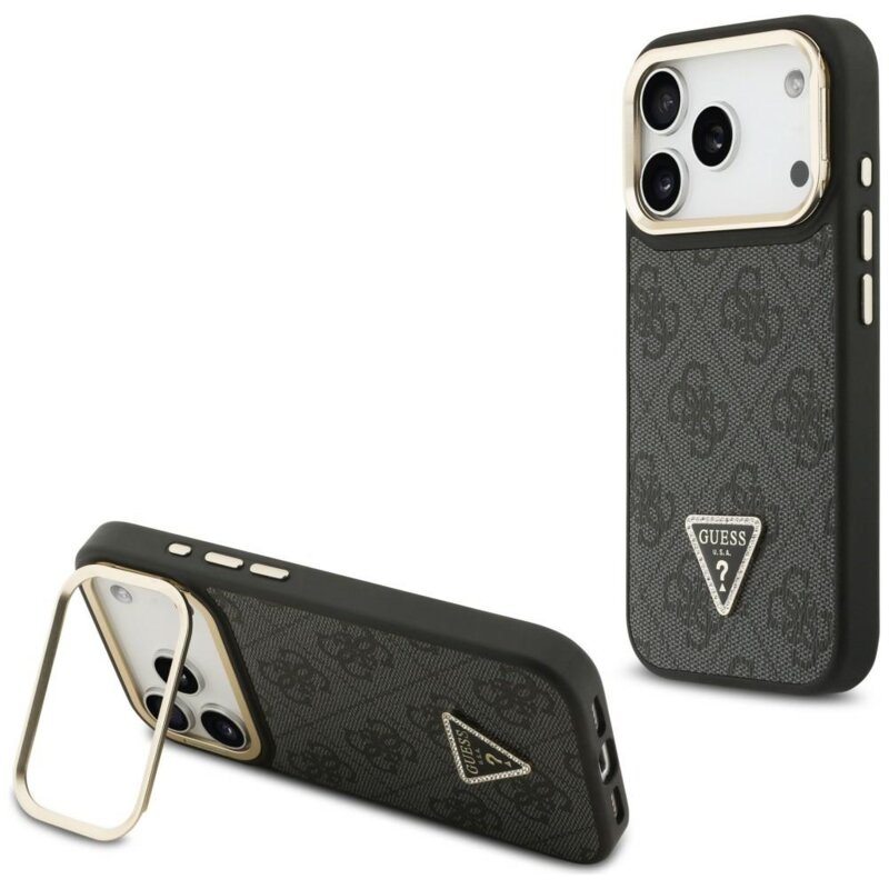 Husa originala Guess iPhone 17 Pro Max Hardcase 4G Triangle Logo MagSafe with Stand Camera, negru, GUHMP17XPCS4GPTK