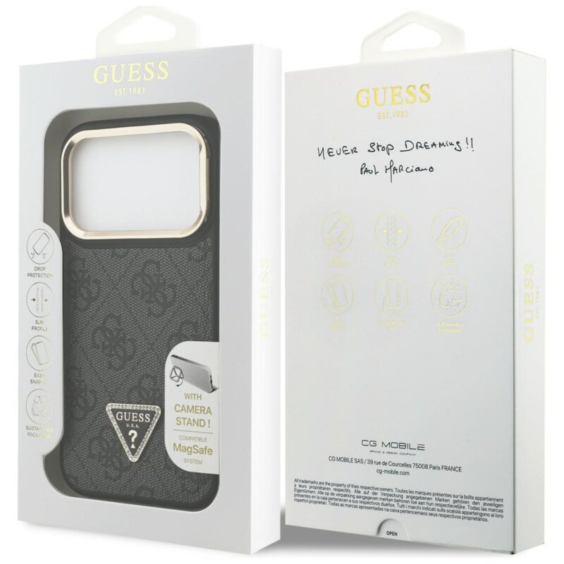 Husa originala Guess iPhone 17 Pro Max Hardcase 4G Triangle Logo MagSafe with Stand Camera, negru, GUHMP17XPCS4GPTK