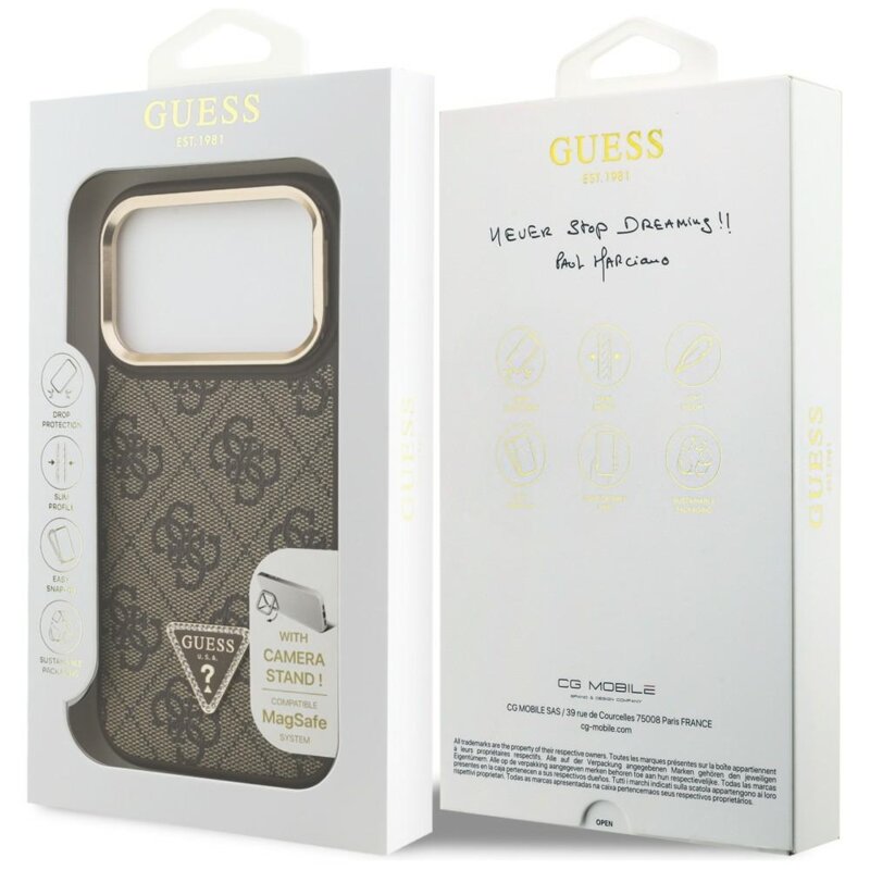 Husa originala Guess iPhone 17 Pro Max Hardcase 4G Triangle Logo MagSafe with Stand Camera, maro, GUHMP17XPCS4GPTW