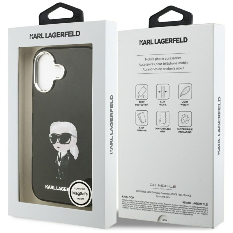 Husa iPhone 17 Karl Lagerfeld IML Aquarelle MagSafe, Karl Ikonik, negru, LHMP17SHMKIAQOK