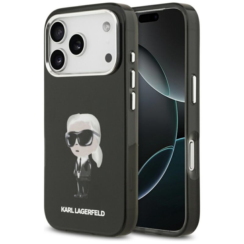 Husa iPhone 17 Pro Karl Lagerfeld IML Aquarelle MagSafe, negru, Karl Ikonik, KLHMP17LHMKIAQOK