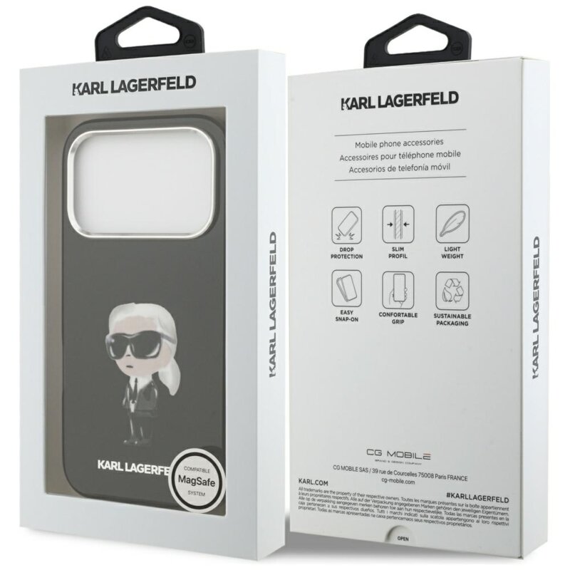 Husa iPhone 17 Pro Karl Lagerfeld IML Aquarelle MagSafe, negru, Karl Ikonik, KLHMP17LHMKIAQOK