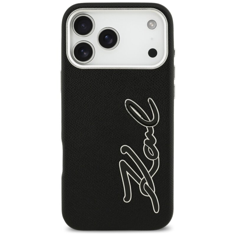 Husa iPhone 17 Pro Max Karl Lagerfeld Hardcase FW Grained, Signature Logo, negru, KLHCP17XPGFKSRSK