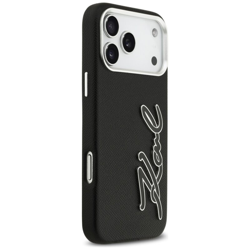 Husa iPhone 17 Pro Max Karl Lagerfeld Hardcase FW Grained, Signature Logo, negru, KLHCP17XPGFKSRSK