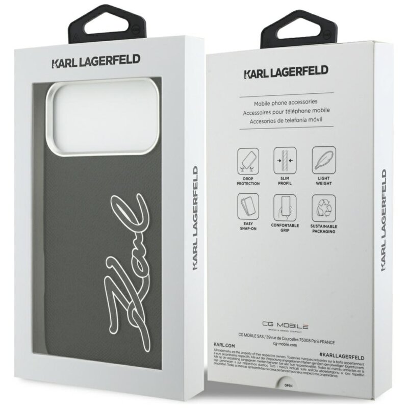 Husa iPhone 17 Pro Max Karl Lagerfeld Hardcase FW Grained, Signature Logo, negru, KLHCP17XPGFKSRSK