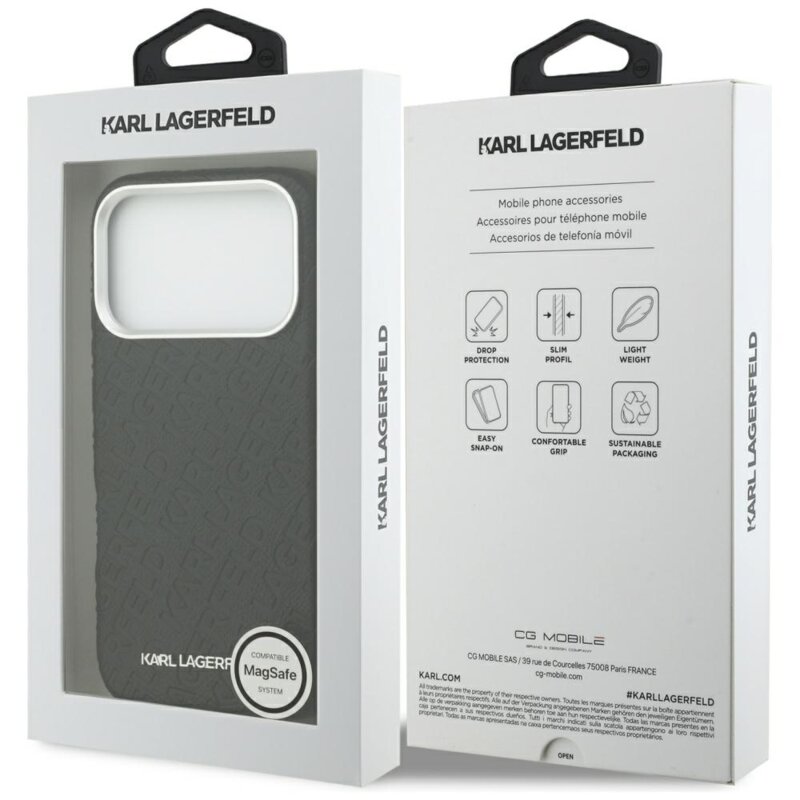 Husa iPhone 17 Pro Max Karl Lagerfeld Hardcase FW Stamped Karl MagSafe, negru, KLHMP17XPGKLFOFK