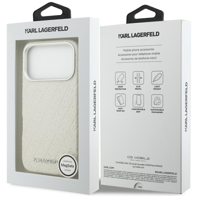 Husa iPhone 17 Pro Max Karl Lagerfeld Hardcase FW Stamped Karl MagSafe, bej, KLHMP17XPGKLFOFE