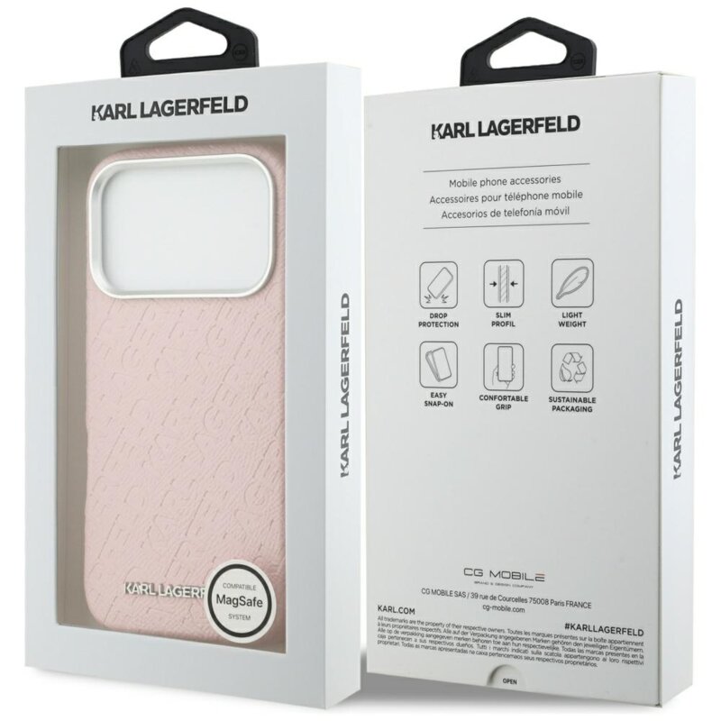 Husa iPhone 17 Pro Karl Lagerfeld Hardcase FW Stamped Karl MagSafe, roz, KLHMP17LPGKLFOFP