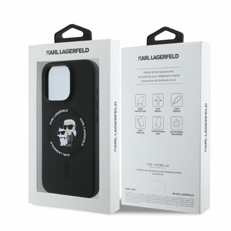 Husa Karl Lagerfeld iPhone 16 Pro Max Silicone KC Body Ring MagSafe, negru, KLHMP16XSCMKCRHK
