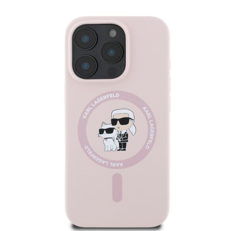 Husa Karl Lagerfeld iPhone 16 Pro Max Silicone KC Body Ring MagSafe, roz, KLHMP16XSCMKCRHP