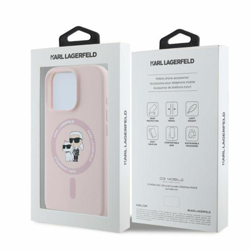 Husa Karl Lagerfeld iPhone 16 Pro Max Silicone KC Body Ring MagSafe, roz, KLHMP16XSCMKCRHP