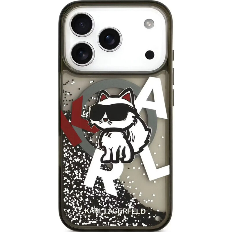 Husa Karl Lagerfeld iPhone 17 Pro Max Liquid Glitter Choupette Logo MagSafe, negru, KLHMP17XLCHSCTDK