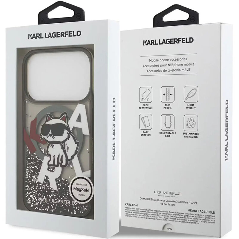 Husa Karl Lagerfeld iPhone 17 Pro Max Liquid Glitter Choupette Logo MagSafe, negru, KLHMP17XLCHSCTDK