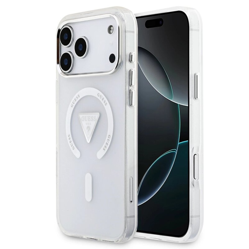 Husa iPhone 17 Pro Max originala Guess IML Gradient Triangle Logo MagSafe, transparenta, GUHMP17XHGTMLCGT