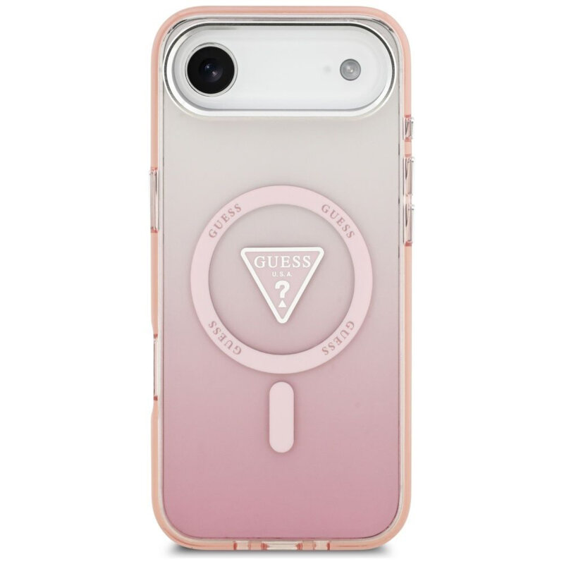 Husa iPhone 17 Air originala Guess IML Gradient Triangle Logo MagSafe, roz, GUHMP17MHGTMLCGP