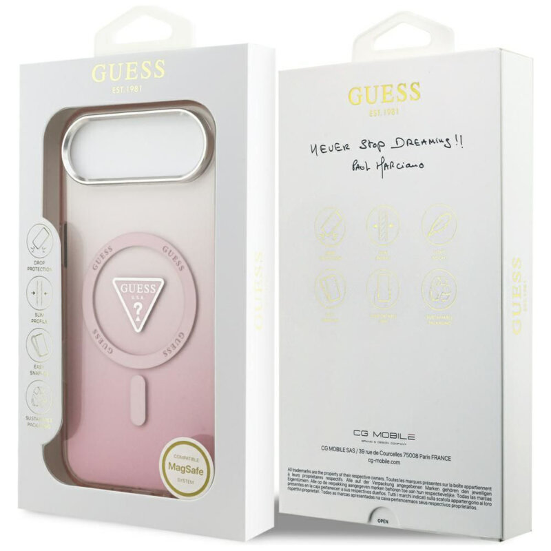 Husa iPhone 17 Air originala Guess IML Gradient Triangle Logo MagSafe, roz, GUHMP17MHGTMLCGP