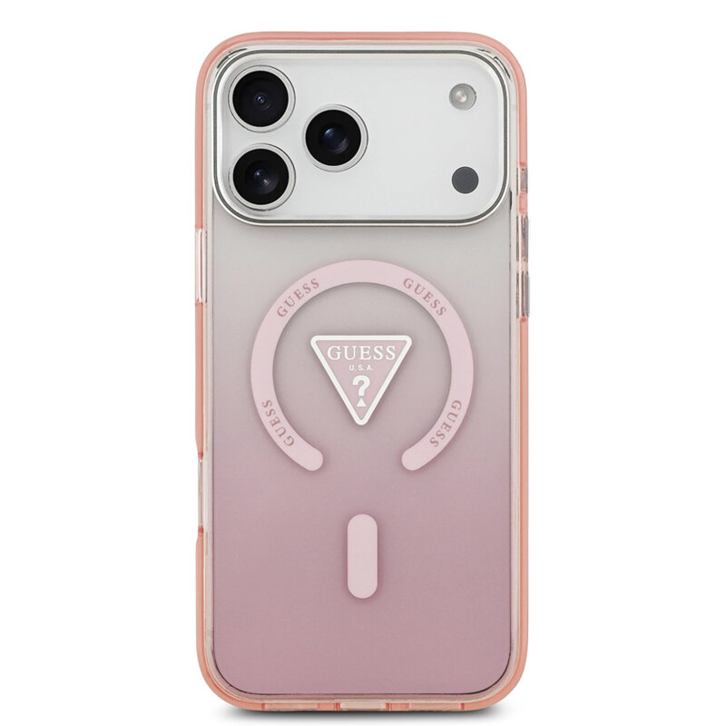 Husa iPhone 17 Pro Max originala Guess IML Gradient Triangle Logo MagSafe, roz, GUHMP17XHGTMLCGP