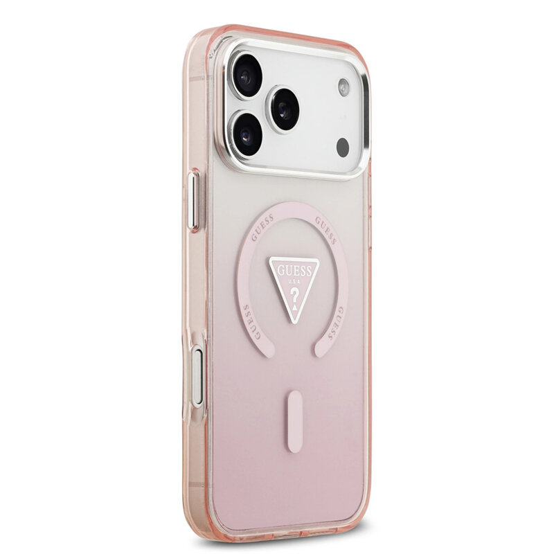 Husa iPhone 17 Pro Max originala Guess IML Gradient Triangle Logo MagSafe, roz, GUHMP17XHGTMLCGP