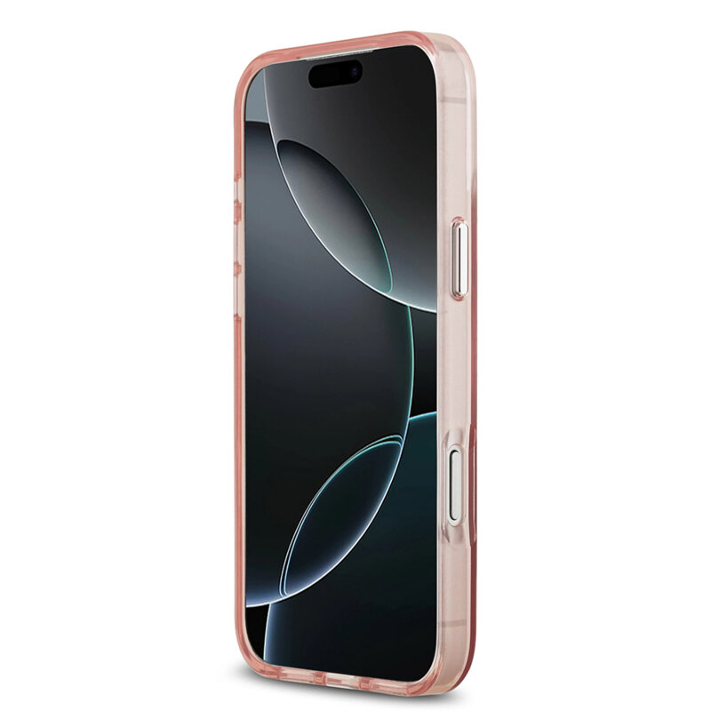 Husa iPhone 17 Pro Max originala Guess IML Gradient Triangle Logo MagSafe, roz, GUHMP17XHGTMLCGP