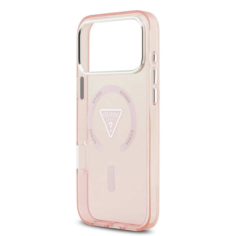 Husa iPhone 17 Pro Max originala Guess IML Gradient Triangle Logo MagSafe, roz, GUHMP17XHGTMLCGP