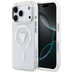 Husa iPhone 17 Pro originala Guess IML Gradient Triangle Logo MagSafe, transparenta, GUHMP17LHGTMLCGT
